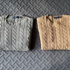 Polo by Ralph Lauren Men's Cable Knit Sweater - Gray and Cream